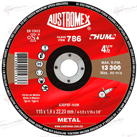 AUS786 DISCO CTE/MTAL HUM 4 1/2X3/32X7/8'' AUSTROMEX          Empaque de 20