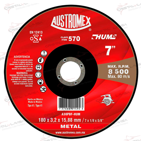 570 DISCO CTE/MTAL T.27  HUM 7"X1/8"X5/8" AUSTROMEX        Empaque de 6