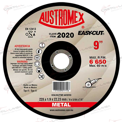 AUS2020 DISCO CTE/METAL A/CARB EC 9X7/8" AUSTROMEX             Empaque de 5