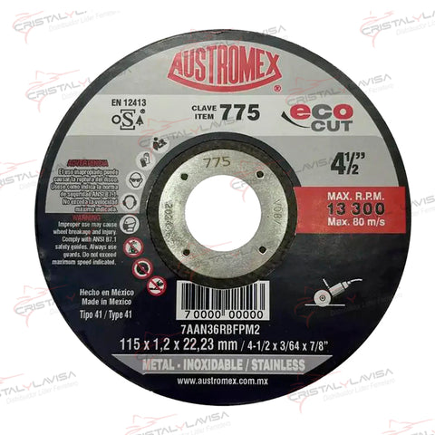 AUS775 DISCO CORTE ECO CUT TIPO 41 115X1.2X22.23 MM AUSTROMEX Empaque de 50