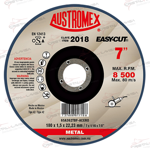 2018 DISCO CTE METAL OXIDO ALUM T.27  7X1/16X7/8" AUSTROMEX Empaque de 6