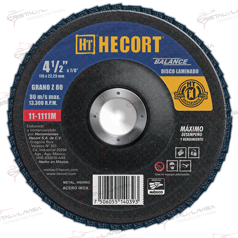 HEC111111M DISCO LAMINADO 4 1/2'' X 7/8'' T.29 G-80 HECORT        Empaque de 6