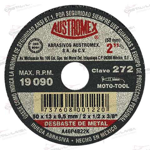 272 RUEDA DESBASTE T.-1 2X1/2X3/8'' G- 46 AUSTROMEX        Empaque de 6