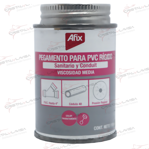 5400071 ADHESIVO PVC P/TUBERIA SANITARIO 118ML TRANSP AFIX     Empaque de 6