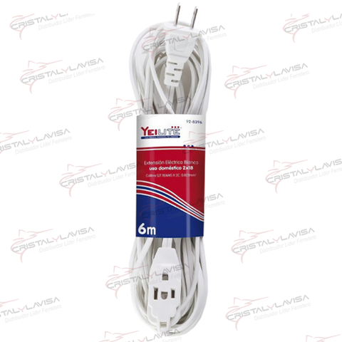 92-8396 EXTENSION ELEC. DOMESTICA BLANCA 6 MT YEI              Empaque de 6