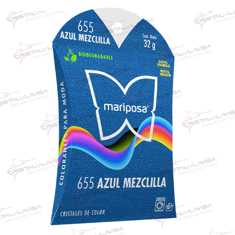 COL655 COLORANTE MARIPOSA CRISTALES AZUL MEZCL. COLORIM       Empaque de 20