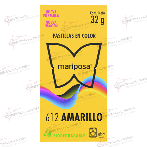 612 COLORANTE MARIPOSA PASTILLA AMARILLO COLORIM           Empaque de 20