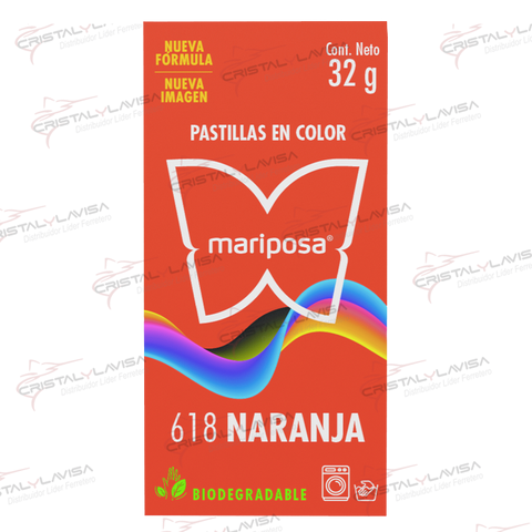 618 COLORANTE MARIPOSA PASTILLA NARANJA COLORIM            Empaque de 20