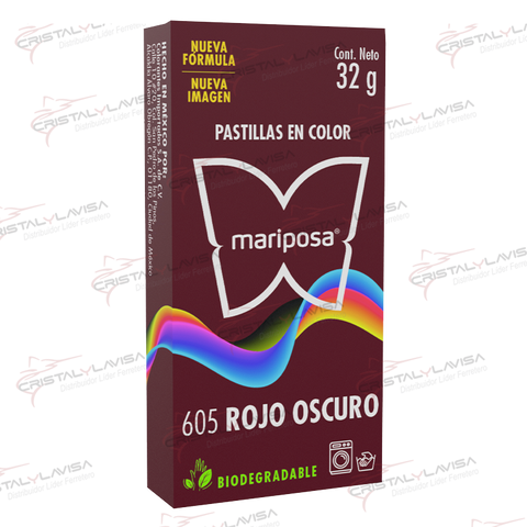 605 COLORANTE MARIPOSA PASTILLA ROJO OBSCURO COLORIM       Empaque de 20