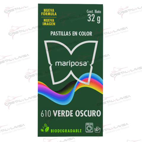 COL610 COLORANTE MARIPOSA PASTILLA VERDE OBSCURO COLORIM      Empaque de 20